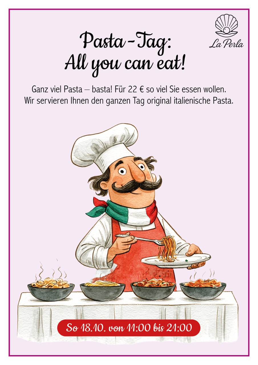 181026 Pasta-Tag All you can eat Pasta-Tag: All you can eat für 22 € am 18.10. im La Perla